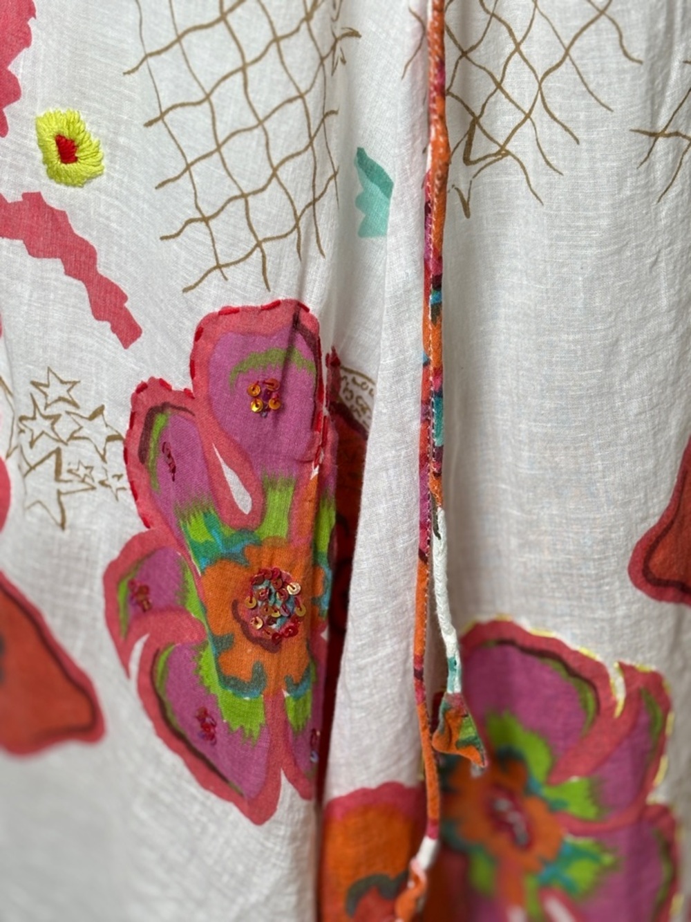 Antica Sartoria Floral Boho Tunic Top Bell Sleeve Cotton White Small - Picture 12 of 12